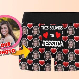 Custom Boxer Briefs with Text 'This Belongs to' and Your Name | Face Photo Underwear | Personalized Gift for Wedding Anniversary, Funny Photo Boxers, Fiancé Gift