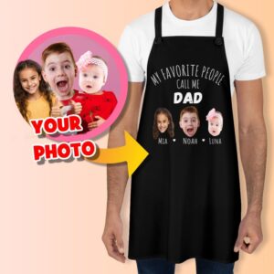 Custom Father's Day Apron - Personalized Gift with Dad's Son and Daughter's Photo - Dad Apron Gift Idea - Customized Cooking Apron for Daddy
