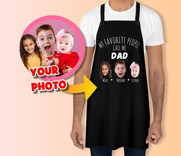 Custom Father's Day Apron - Personalized Gift with Dad's Son and Daughter's Photo - Dad Apron Gift Idea - Customized Cooking Apron for Daddy