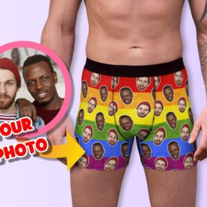 Custom Gay Underwear: Personalized Gay Photo Boxer Briefs, Engagement & Wedding Gift, LGBTQ Valentine's Day, Husband Gay Anniversary Idea