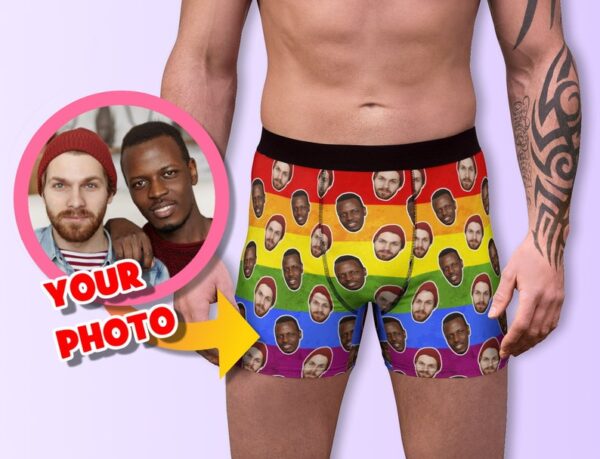 Custom Gay Underwear: Personalized Gay Photo Boxer Briefs, Engagement & Wedding Gift, LGBTQ Valentine's Day, Husband Gay Anniversary Idea