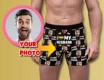 Custom I Love My Husband Boxer Briefs, Personalized Gay Couple Face Photo Underwear, LGBT Husband Gift for Valentine's Day