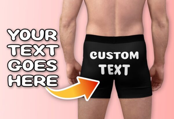 Custom Text Personalized Boxer Briefs - Mens Underwear with Customized Text - Black Underwear with Custom Writing - Put Text on Boxer Briefs