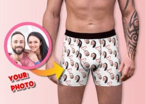 Personalized Couple Photo Boxer Briefs with Red Hearts and White Background - Husband Wedding Anniversary Gift - Custom Underwear for Boyfriend - Customizable Valentine's Day Surprise