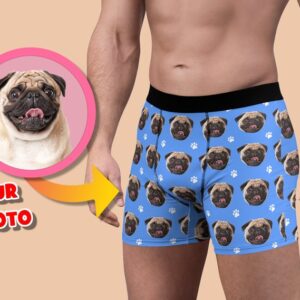 Personalized Dog Boxer Briefs: Men's Underwear with Your Dog's Face, Dog Dad Gift Idea, Custom Photo Men's Boxer Briefs