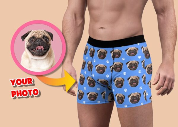 Personalized Dog Boxer Briefs: Men's Underwear with Your Dog's Face, Dog Dad Gift Idea, Custom Photo Men's Boxer Briefs