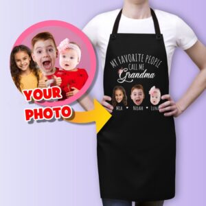 Personalized Grandma Apron with Grandkids' Faces: Custom Mother's Day Gift Idea, Granny Apron with Grandson and Granddaughter Photos