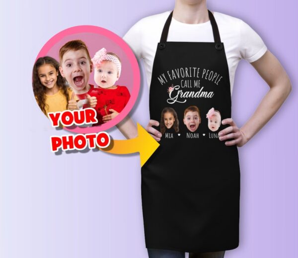 Personalized Grandma Apron with Grandkids' Faces: Custom Mother's Day Gift Idea, Granny Apron with Grandson and Granddaughter Photos