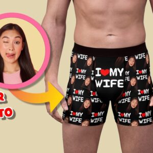 Personalized I love my wife Underwear, Custom Face Mens Boxer Briefs for Valentines Day, Photo Boxers for Husband r Boyfriend Anniversary