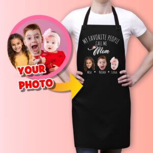 Personalized Mom Apron with Custom Photos - Mother's Day Gift Idea - Custom Kitchen Apron with Children's Faces - Customize Apron for Mom