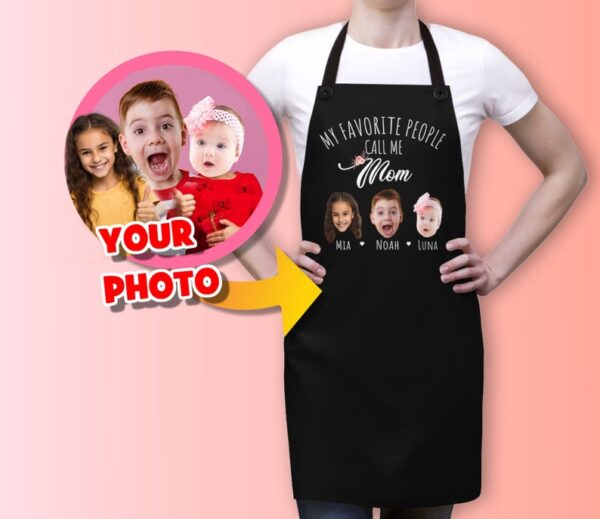 Personalized Mom Apron with Custom Photos - Mother's Day Gift Idea - Custom Kitchen Apron with Children's Faces - Customize Apron for Mom