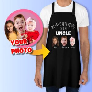 Personalized Uncle Apron Gift from Niece or Nephew, Custom Grill Apron with Photos, Uncle Birthday Gift Idea, Customized Uncle Kitchen Apron