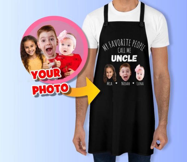 Personalized Uncle Apron Gift from Niece or Nephew, Custom Grill Apron with Photos, Uncle Birthday Gift Idea, Customized Uncle Kitchen Apron