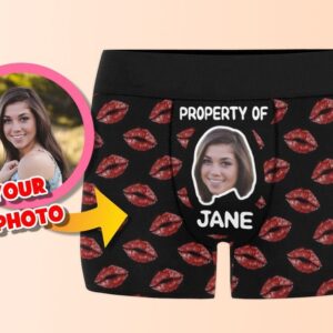 Personalized Underwear Gift for Wedding Anniversary: Custom Face Boxers, Funny Undies for Bridegroom, Property of Picture Men Brief, Men's Boxer Briefs with Your Face