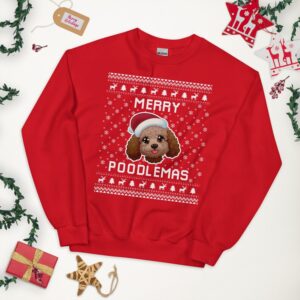 Brown Poodle Christmas Sweater, Poodle Mom Ugly Xmas Sweatshirt, Poodle Christmas Gift, Merry Poodlemas, Brown Poodle Owner Holiday Gift