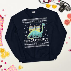 Menorasaurus Hanukkah Ugly Sweater, Dinosaur Menorah Sweatshirt, Dino Hanukkah Sweater, Hanukkah Gift for Dinosaur Lovers, Jewish Dinosaur