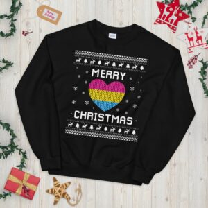 Pansexual Christmas Sweater, Pansexuality Ugly Xmas Sweatshirt, Pan Christmas Gift, Pansexual Heart Pride Jumper Holiday Gift