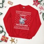 Rhino Ugly Christmas Sweater, Rhino Lover Xmas Sweatshirt, Rhino Christmas Gift, Merry Rhinomas, Rhinoceros Jumper Holiday Gift