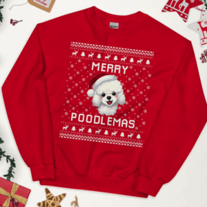 White Poodle Christmas Sweater, Poodle Ugly Xmas Sweatshirt, Poodle Christmas Gift, Merry Poodlemas, Poodle Jumper Holiday Winter Gift