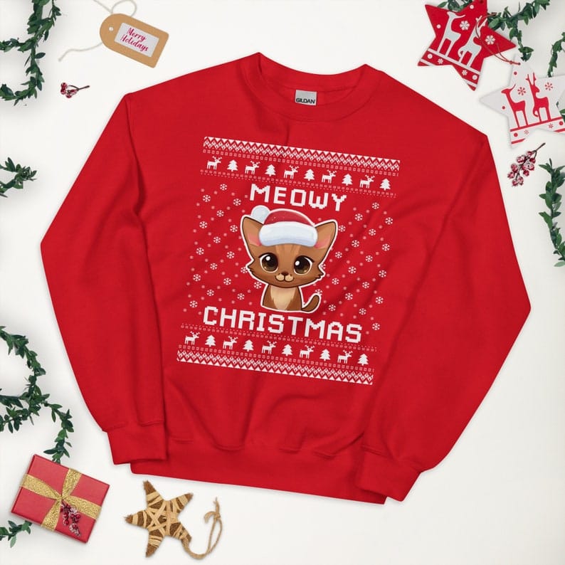 Abyssinian Cat Ugly Christmas Sweater, Abyssinian Cat Holiday Sweatshirt, Abyssinian Owner Christmas Gift, Abyssinian Cat Holidays Jumper Abyssinian Cat Ugly Christmas Sweater 🎄 Purr-fect Holiday Gift