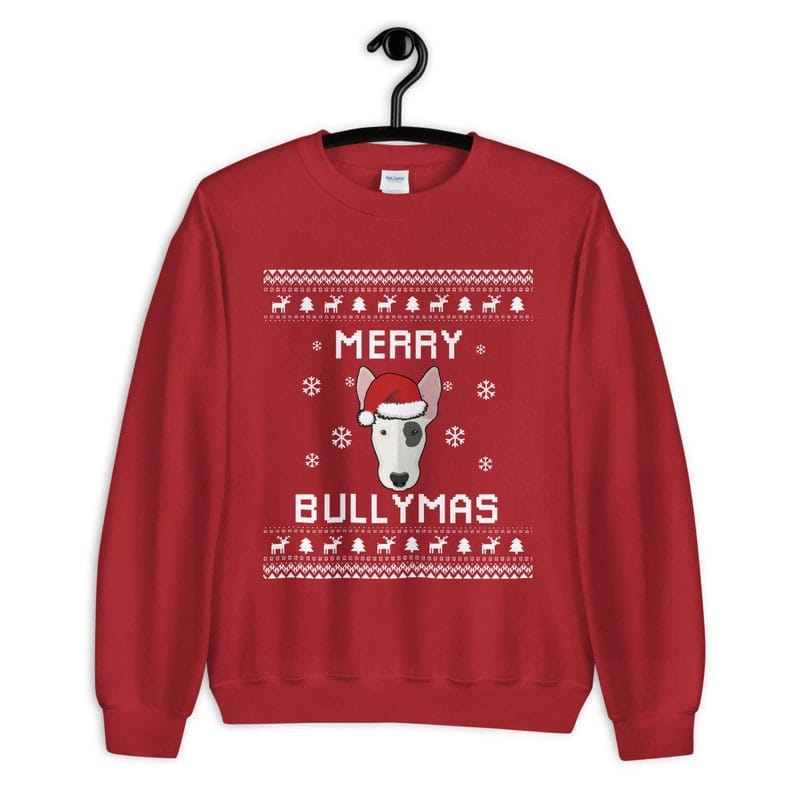 Bull Terrier Christmas Sweater, Bull Terrier Ugly Xmas Sweatshirt, Bull Terrier Christmas Gift, Merry Bullymas, Bull Terrier Jumper Holiday Bull Terrier Ugly Christmas Sweater – Holidays Gift for Dog Lovers