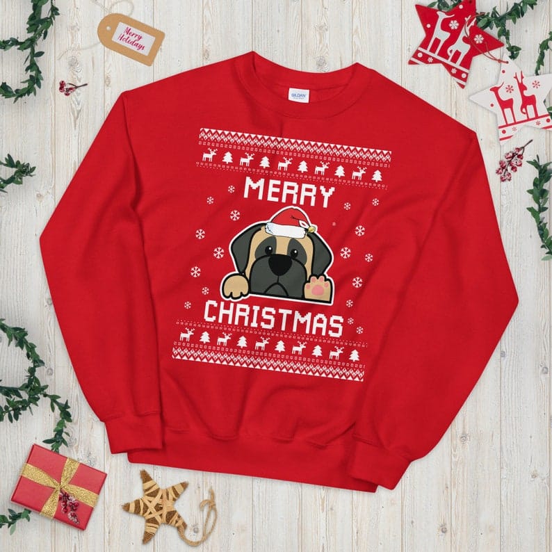 Bullmastiff Christmas Sweater, Bullmastiff Dog Ugly Xmas Sweatshirt, Bullmastiff Owner Holidays Christmas Gift, Merry Bullmastiffmas Bullmastiff Ugly Christmas Sweater – Holidays Gift for Dog Lovers