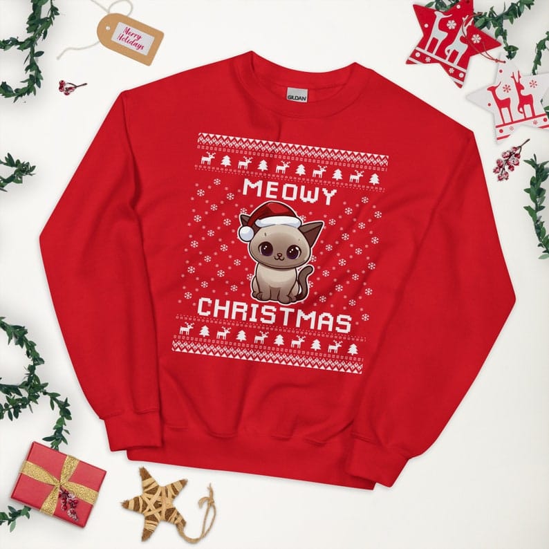 Burmese Cat Ugly Christmas Sweater, Burmese Cat Holiday Sweatshirt, Burmese Owner Christmas Gift, Burmese Cat Holidays Jumper Burmese Cat Ugly Christmas Sweater - Perfect Holiday Gift for Burmese Cat Owners