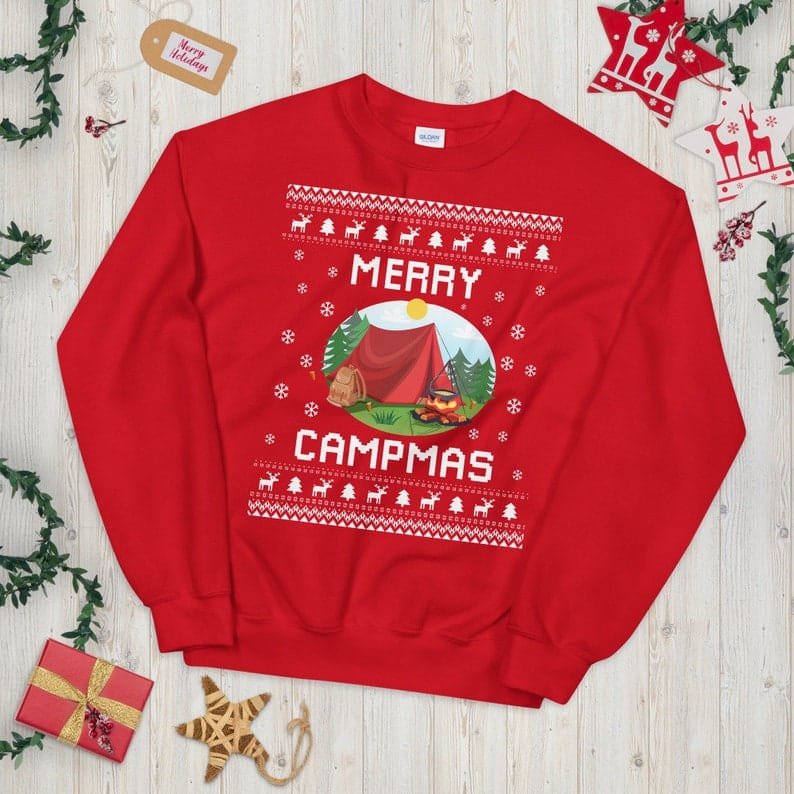 Camping Ugly Christmas Sweater, Camp Lover Xmas Sweatshirt, Campers Christmas Gift, Merry Campmas, Holiday Gift for Camping Lovers Camping Ugly Christmas Sweater - Holidays Gift for Camp Lovers