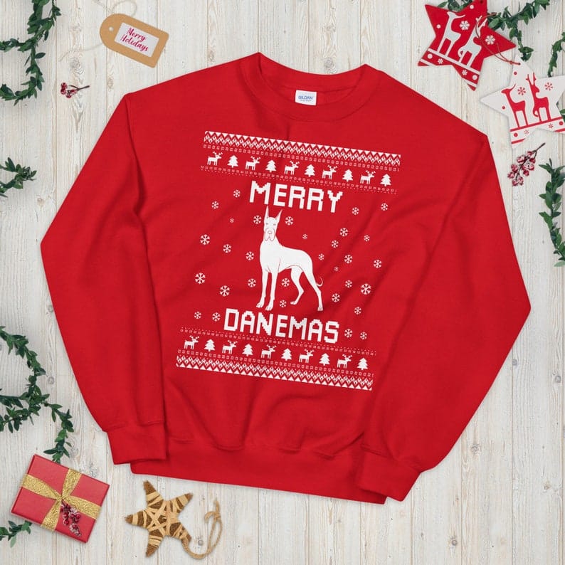 Great Dane Christmas Sweater, Great Dane Dog Ugly Xmas Sweatshirt, Deutsche Dogge Owner Holidays Christmas Gift, Merry Danemas Great Dane Ugly Christmas Sweater