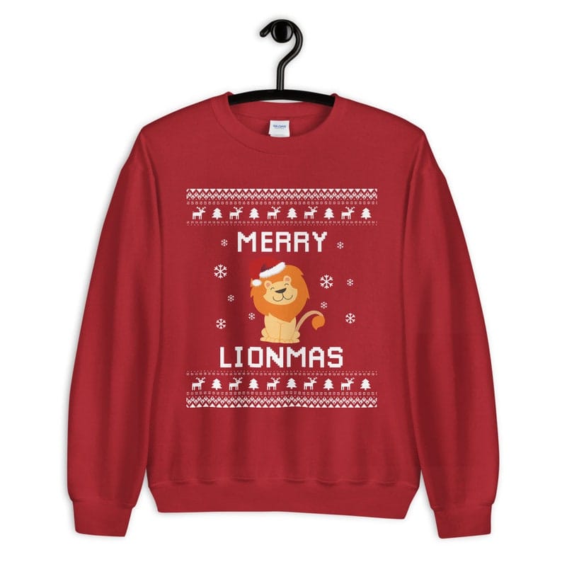 Lion Christmas Sweater, Lion Ugly Xmas Sweatshirt, Lion King Christmas Gift, Merry Lionmas, Lion Simba Jumper Holiday Lion Ugly Christmas Sweater – Holidays Gift Idea for Lion Lovers