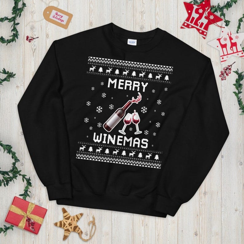 Wine Ugly Christmas Sweater, Oenology Xmas Sweatshirt, Sommelier Christmas Gift, Merry Winemas, Holiday Gift for Wine Lover, Oenologist Gift Wine Ugly Christmas Sweater – Funny Holiday Gift Idea for Oenologists