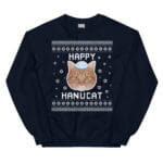 Happy Hanucat - Cat Photo Ugly Hanukkah Sweater unisex-crew-neck-sweatshirt-navy-front-6900974ca2059