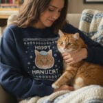 Happy Hanucat Funny Cat Photo Ugly Hanukkah Sweater For Jewish Cat Owners Personalized Gifts Crafted Just for You!