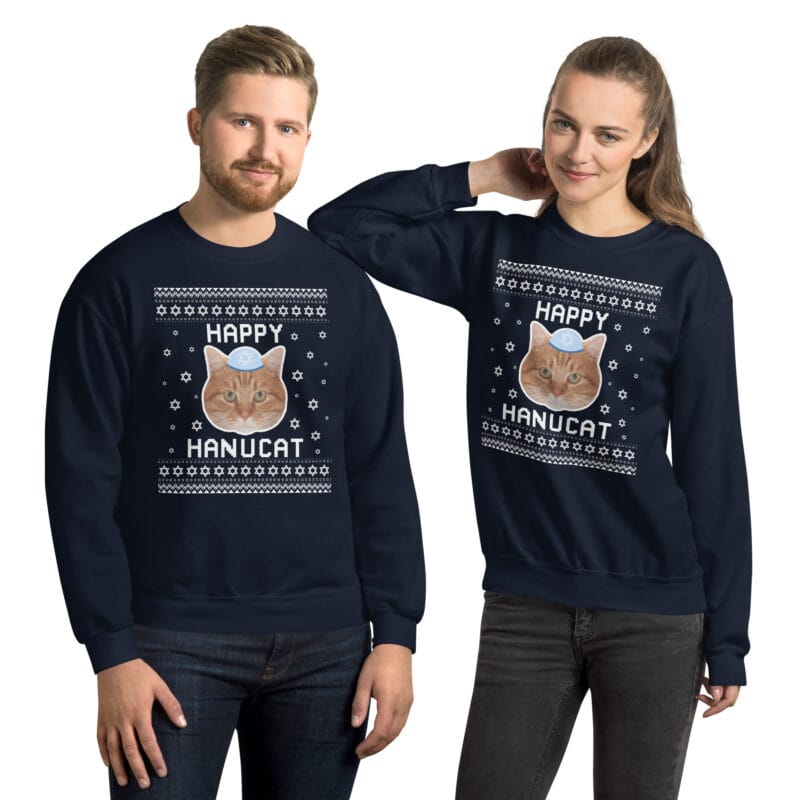 Happy Hanucat - Cat Photo Ugly Hanukkah Sweater