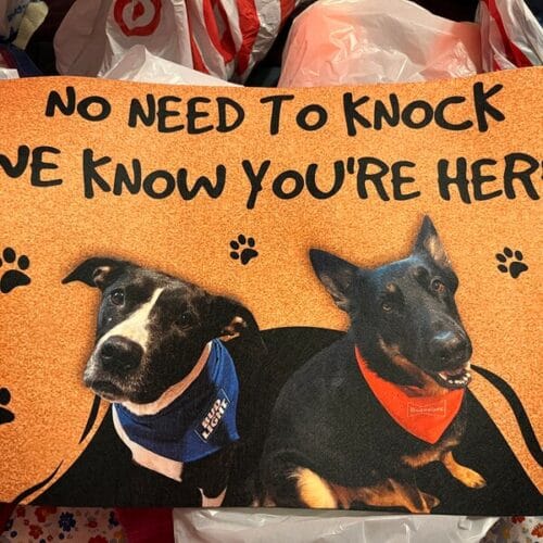 No need to knock we know you're here doormat with customer review