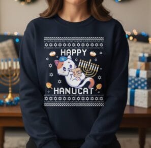 Happy Hanucat - Ugly Hanukkah Sweater for Cat Owners
