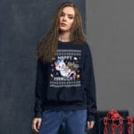Happy Hanucat - Ugly Hanukkah Sweater for Cat Owners unisex-crew-neck-sweatshirt-navy-front-690b28ca17a9a