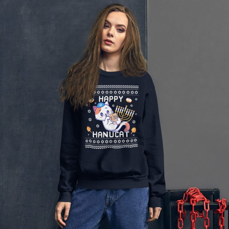 Happy Hanucat - Ugly Hanukkah Sweater for Cat Owners
