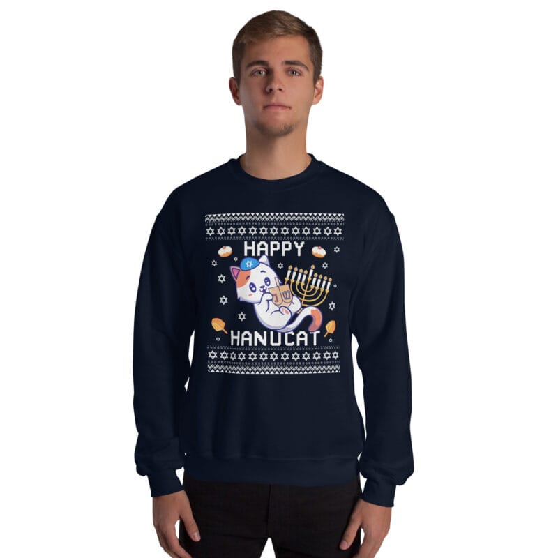 Happy Hanucat - Ugly Hanukkah Sweater for Cat Owners