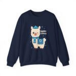 front Happy Llamakah Sweater – Funny Hanukkah Gift for Jewish Llama Fans