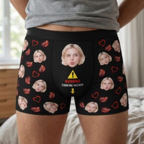 Funny choking hazard boxer briefs gag gift for boyfriend with custom face and hearts