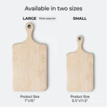 cutting-board-sizes-small-and-large Size comparison between Large (15x7 inch) and Small (11.5x5.5 inch) personalized maple cutting boards.