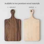 maple-and-walnut-material-cutting-boards Premium wood material options for custom cutting boards: dark Walnut and light Maple wood comparison.
